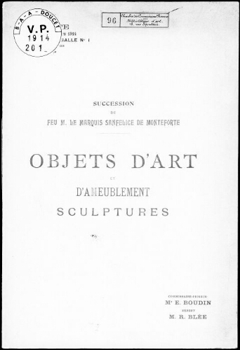 Succession de feu M. le marquis Sanfelice de Monteforte ; Catalogue des tableaux anciens et modernes [...] : [vente du 30 mars 1914]