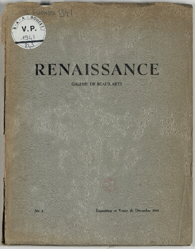 Renaissance, Galerie des Beaux-Arts : [vente du 16 décembre 1941]