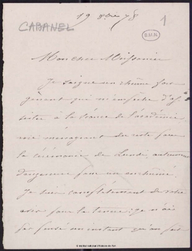 Lettres adressées à Meissonier, classées par ordre alphabétique du nom de l'expéditeur. Lettre C