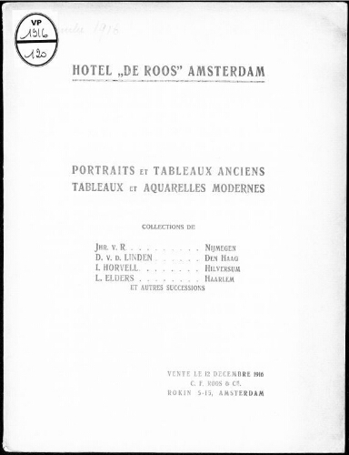 Catalogue de portraits et tableaux anciens, tableaux et aquarelles modernes […] : [vente du 12 décembre 1916]