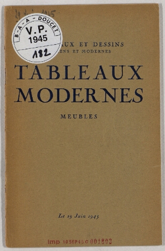 Tableaux et dessins anciens et modernes, tableaux modernes, meubles : [vente du 29 juin 1945]