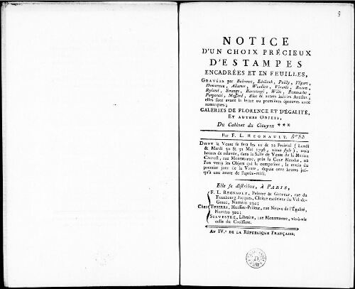 Notice d’un choix précieux d’estampes encadrées et en feuilles [...] : [vente des 30 et 31 mai 1796]