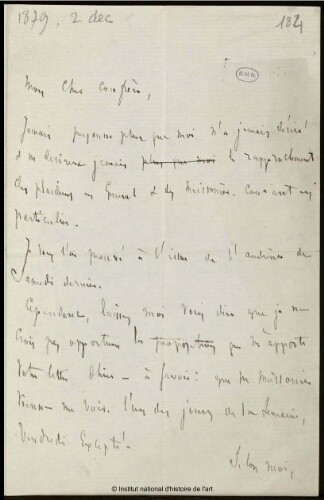 Lettre à Jean-Louis-Ernest Meissonier, 2 décembre 1879