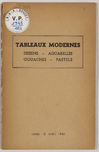 Tableaux modernes : [vente du 12 avril 1943]