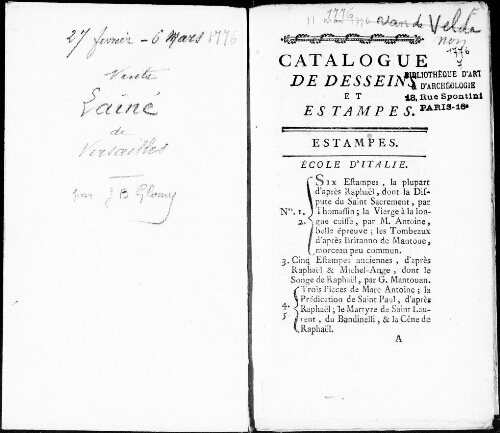 Catalogue de dessins et estampes [...] : [vente du 27 février 1776]