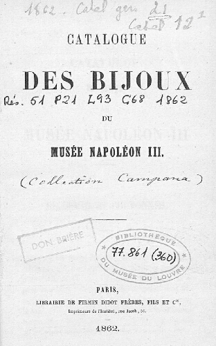 Catalogue des bijoux du musée Napoléon III