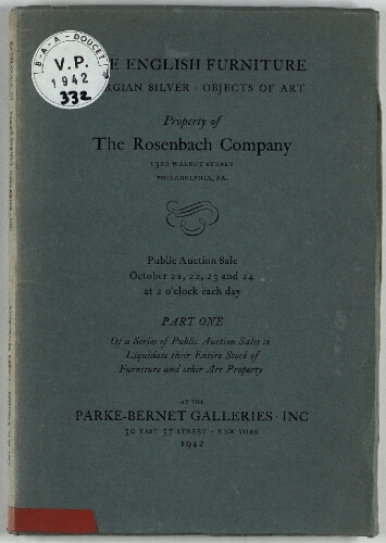 Property of the Rosenbach Compagny, 1320 Walnut Street, Philadelphia, PA. [...] : [vente du 21 au 24 octobre 1942]