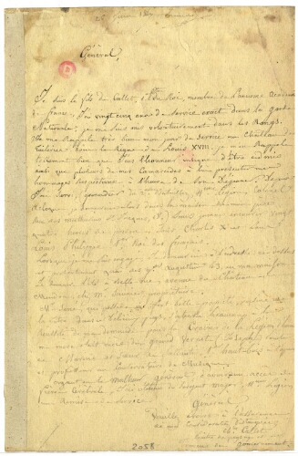 Lettre de Charles Callet à un général, 26 juin 1867