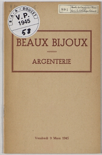 Beaux bijoux, argenterie : [vente du 9 mars 1945]
