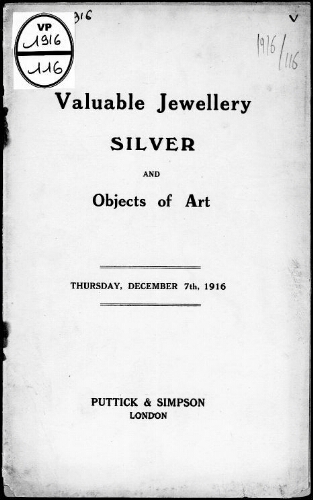Catalogue of valuable jewellery […] : [vente du 7 décembre 1916]