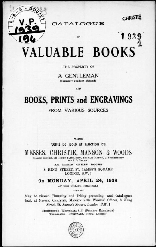 Catalogue of valuable books […] : [vente du 24 avril 1939]