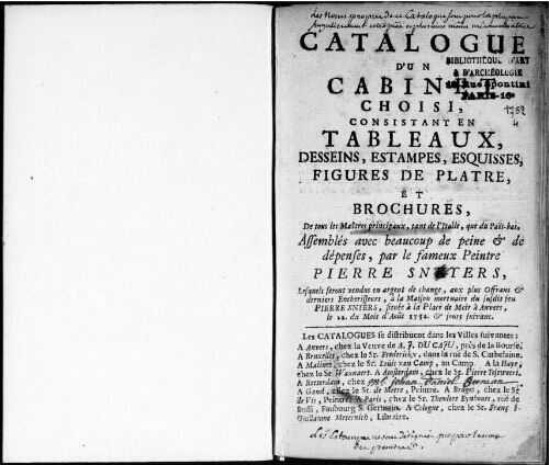 Catalogue d'un cabinet choisi consistant en tableaux [...] : [vente du 22 août 1752]