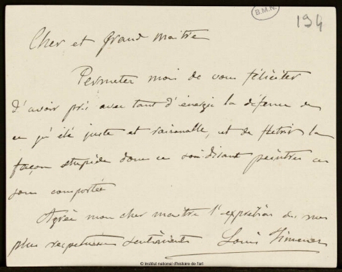 Lettre de Louis Jimenez (?) à Jean-Louis-Ernest Meissonier, [s.d.]