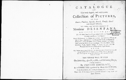 Catalogue of that truly superb, and well-known collection of pictures [...] : [vente du 8 avril 1786]