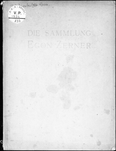 Sammlung Egon Zerner [...] : [vente des 15 et 16 décembre 1924]