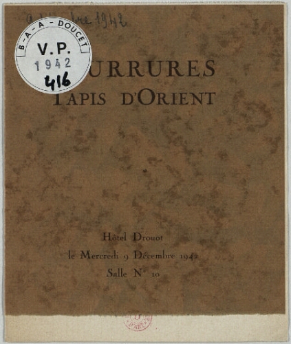 Fourrures, tapis d'Orient : [vente du 9 décembre 1942]