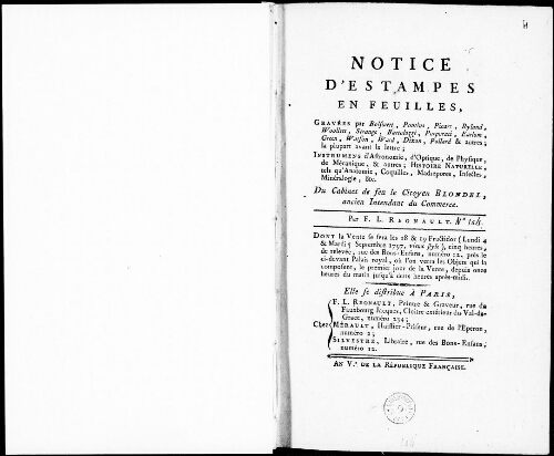 Notice d'estampes en feuilles [...] : [vente des 4 et 5 septembre 1797]