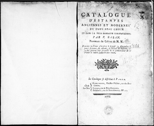 Catalogue d'estampes anciennes et modernes du plus beau choix [...] : [vente du 11 décembre 1786]