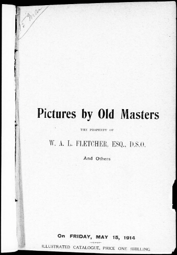 Catalogue of pictures by old masters [...] : [vente du 15 mai 1914]
