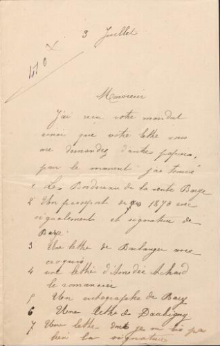 Lettres de Amélie Krantz-Luzeau à Gustave Pellet