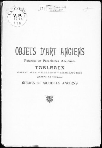 Catalogue des objets d'art anciens […] : [vente du 29 mai 1914]