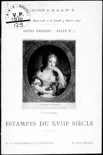 Estampes du XVIIIe siècle [...] : [vente des 3 et 4 mars 1920]