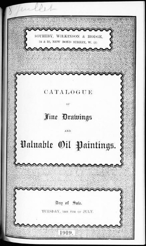 Catalogue of fine drawings [...] : [vente du 8 juillet 1919]