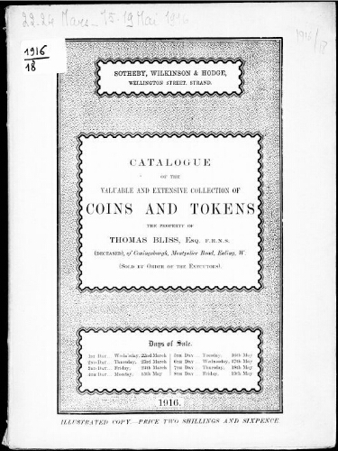 Catalogue of the valuable and extensive collection of early British, Anglo-Saxon and English coins […] : [vente du 22 mars 1916]
