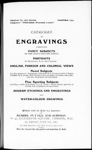 Catalogue of engravings comprising fancy subjects of the early English school [...] : [vente du 25 juin 1915]