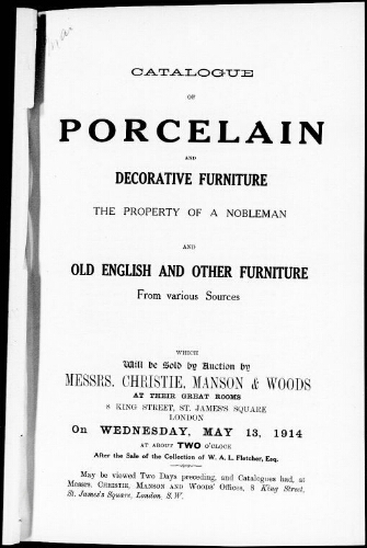 Catalogue of porcelain and decorative furniture [...] : [vente du 13 mai 1914]