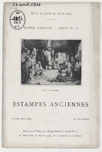 Catalogue des estampes anciennes [...] : [vente du 23 avril 1914]