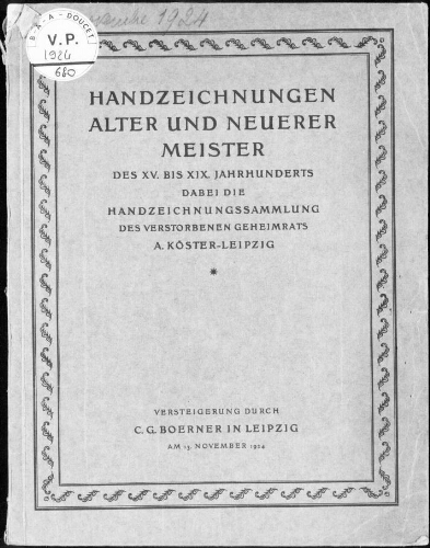 Handzeichnungen alter und neuerer Meister des XV. bis XIX. Jahrhundherts [...] : [vente du 13 novembre 1924]