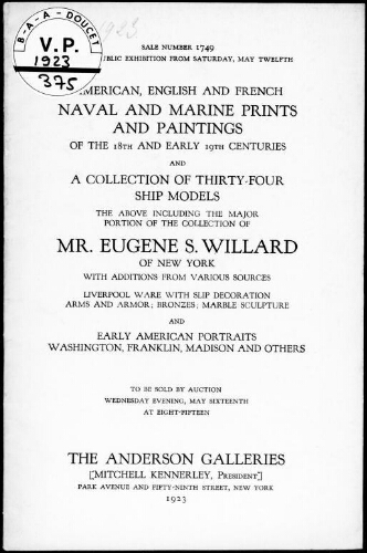 American, English and French naval and marine prints and paintings of the 18th and early 19th centuries [...] : [vente du 16 mai 1923]