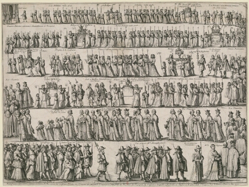 Représentation de la célèbre ancienne et solennelle procession des confrères pèlerins de Saint-Jacques qui ont fait le saint voyage à Compostelle [...] en l'an 1317