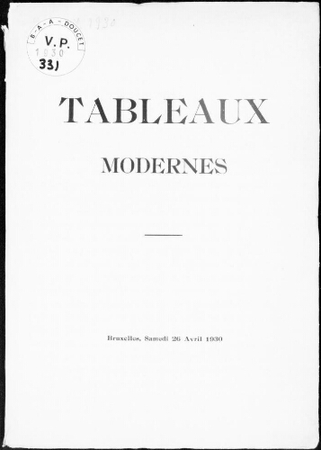 Tableaux modernes : [vente du 26 avril 1930]