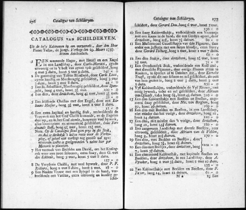 Catalogus van Schilderyen uit de beste Kabintten by een verzamelt, door den Heer Pieter Testas [...] : [vente du 29 mars 1757]
