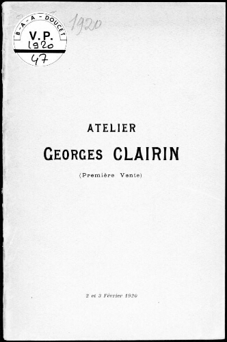 Atelier Georges Clairin (Première vente) : [vente du 2 février 1920]