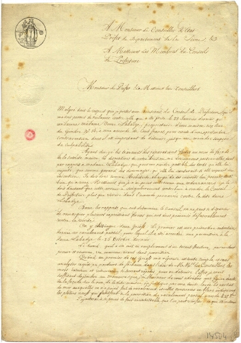 Rapport de Jean Baptiste Auguste Labadye au Conseil de la préfecture de la Seine, 22 mars 1816