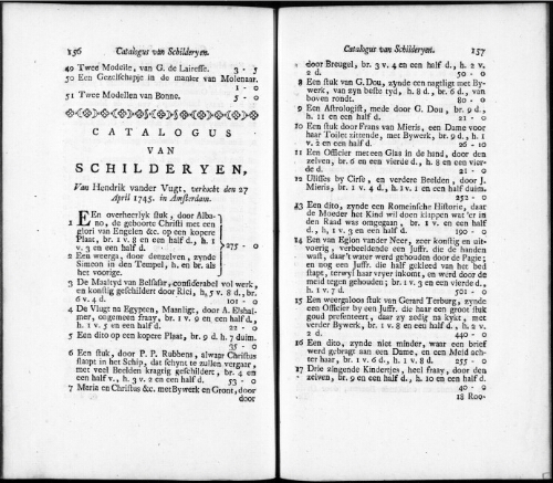 Catalogus van Schilderyen van Hendrik vander Vugt [...] : [vente du 27 avril 1745]