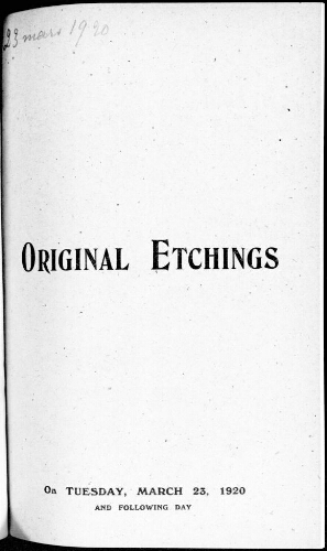 Original etchings [...] : [vente des 23 et 24 mars 1920]