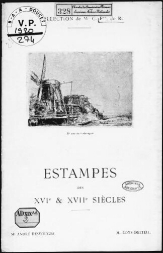 Estampes des XVIe et XVIIe siècles : [vente du 22 avril 1920]