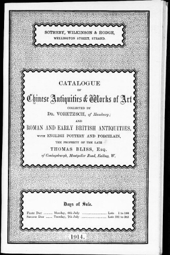 Catalogue of antiquities and works of art […] : [vente du 6 juillet 1914]