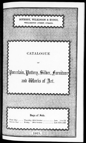 Catalogue of porcelain, pottery, silver, furniture and works of art [...] : [vente du 28 octobre 1915]