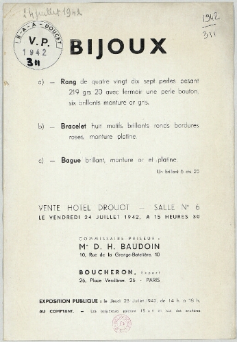 Bijoux : [vente du 24 juillet 1942]