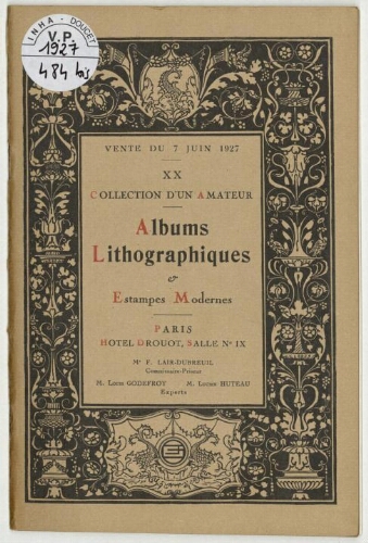 Collection d'un amateur. Albums lithographiques, estampes modernes : [vente du 7 juin 1927]