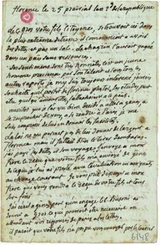 Lettre de Cacault à la mère de Gros, 13 juin 1794
