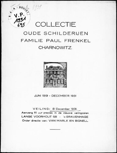 Collectie oude schilderijen familie Paul Frenkel Charnowitz : [vente du 8 décémbre 1931]