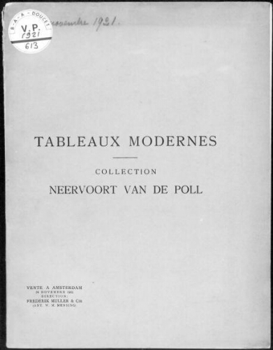 Tableaux modernes. Collection Neervoort van de Poll : [vente du 29 novembre 1921]