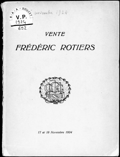 Vente Frédéric Rotiers : [vente des 17 et 18 novembre 1924]