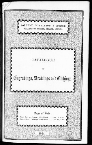 Catalogue of engravings, drawings and etchings from various sources and private collections [...] : [vente du 20 mars 1914]